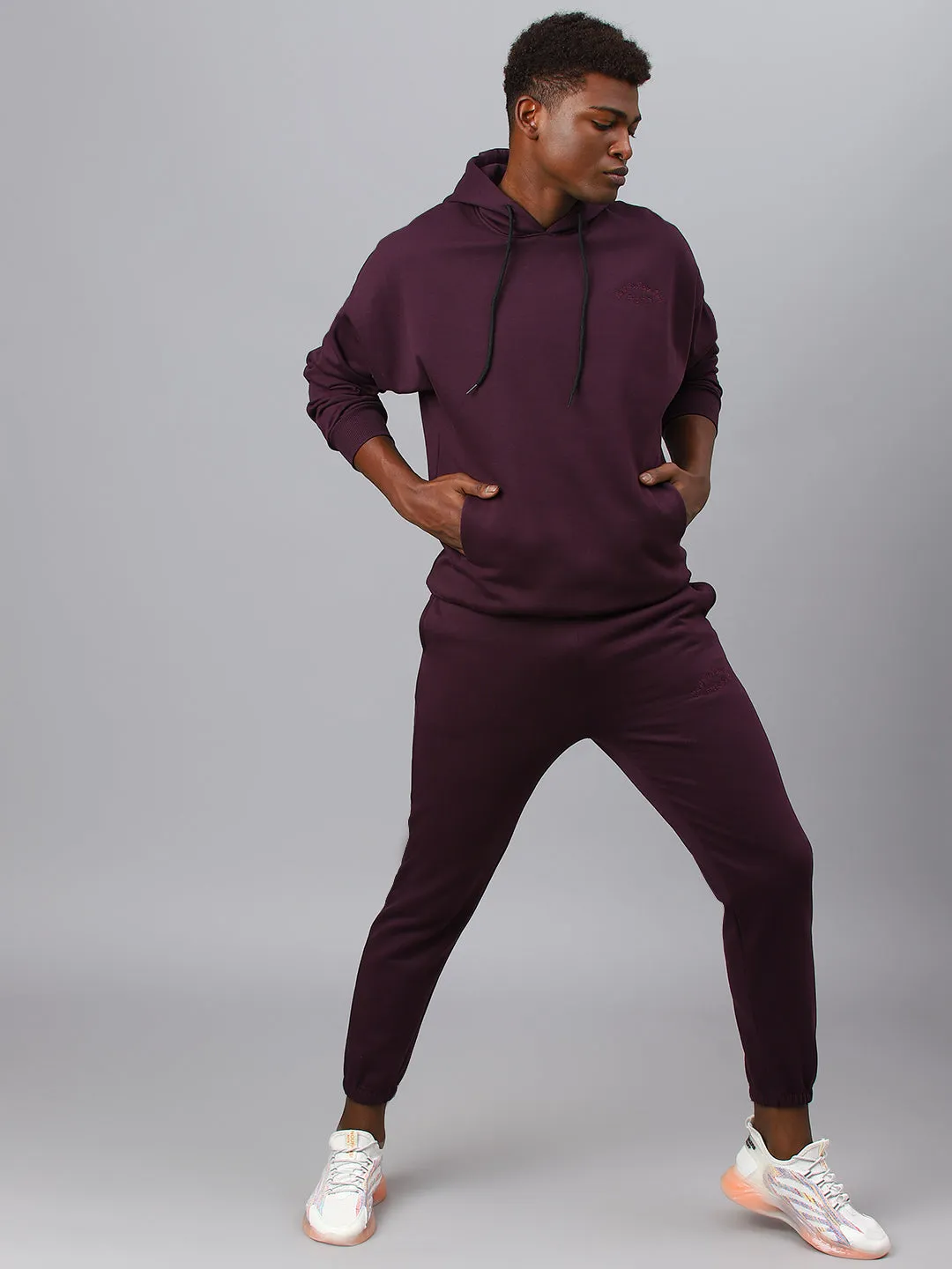Fitkin Men Purple Fleece hooded sweatshirt