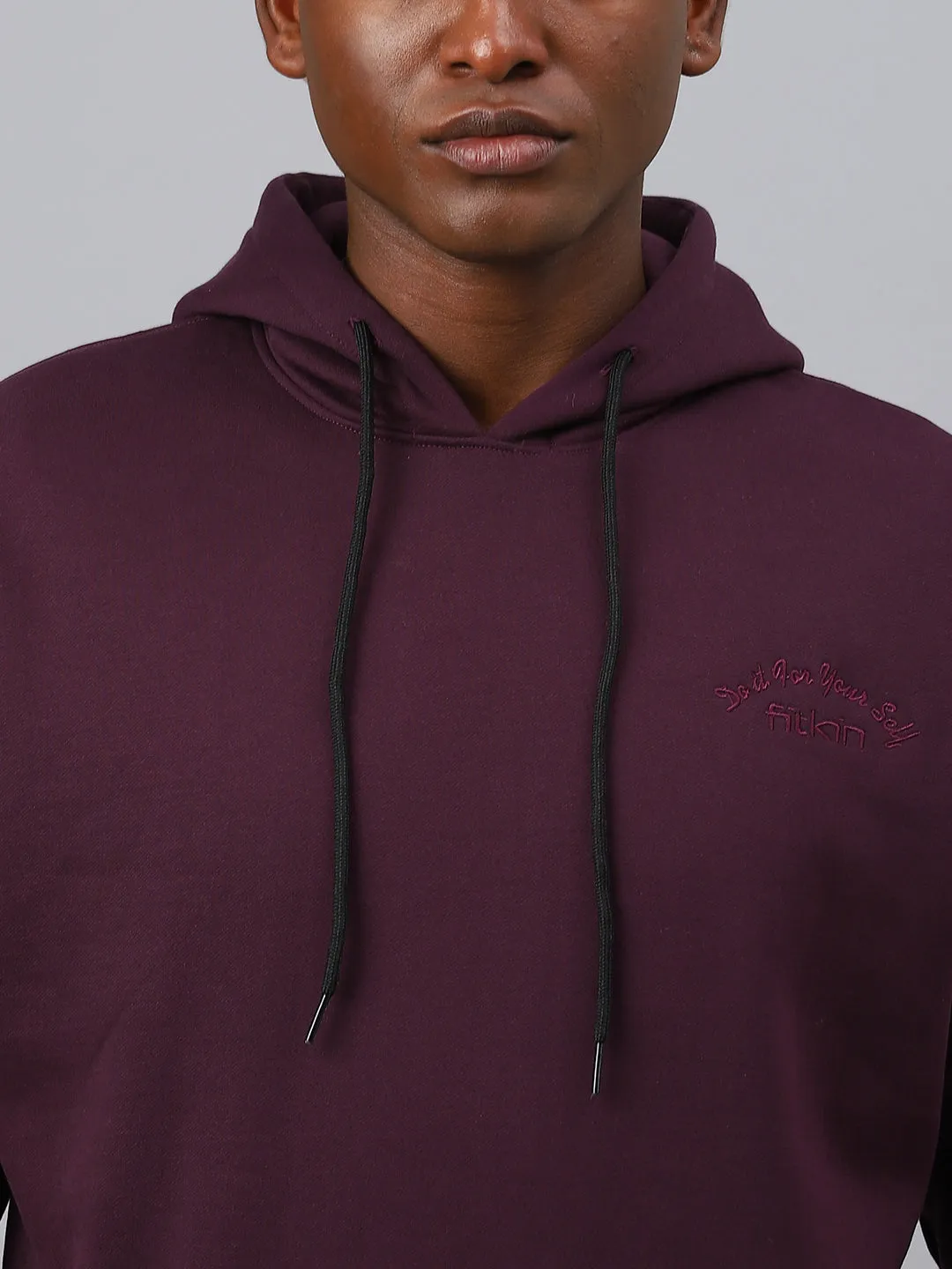 Fitkin Men Purple Fleece hooded sweatshirt