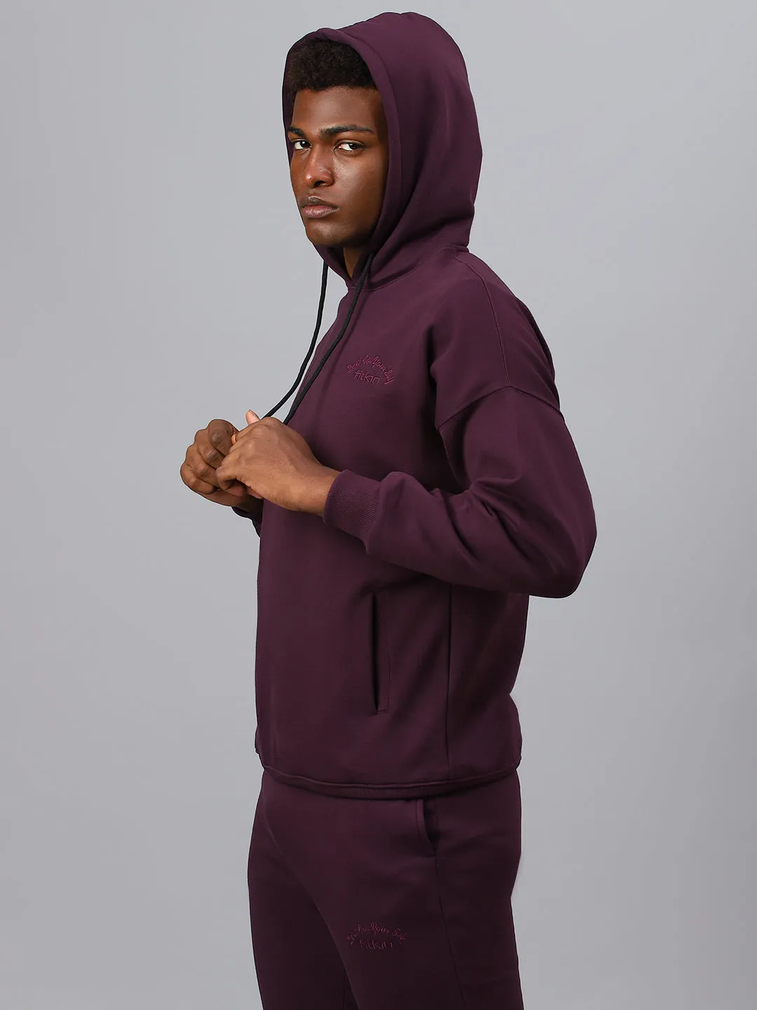 Fitkin Men Purple Fleece hooded sweatshirt