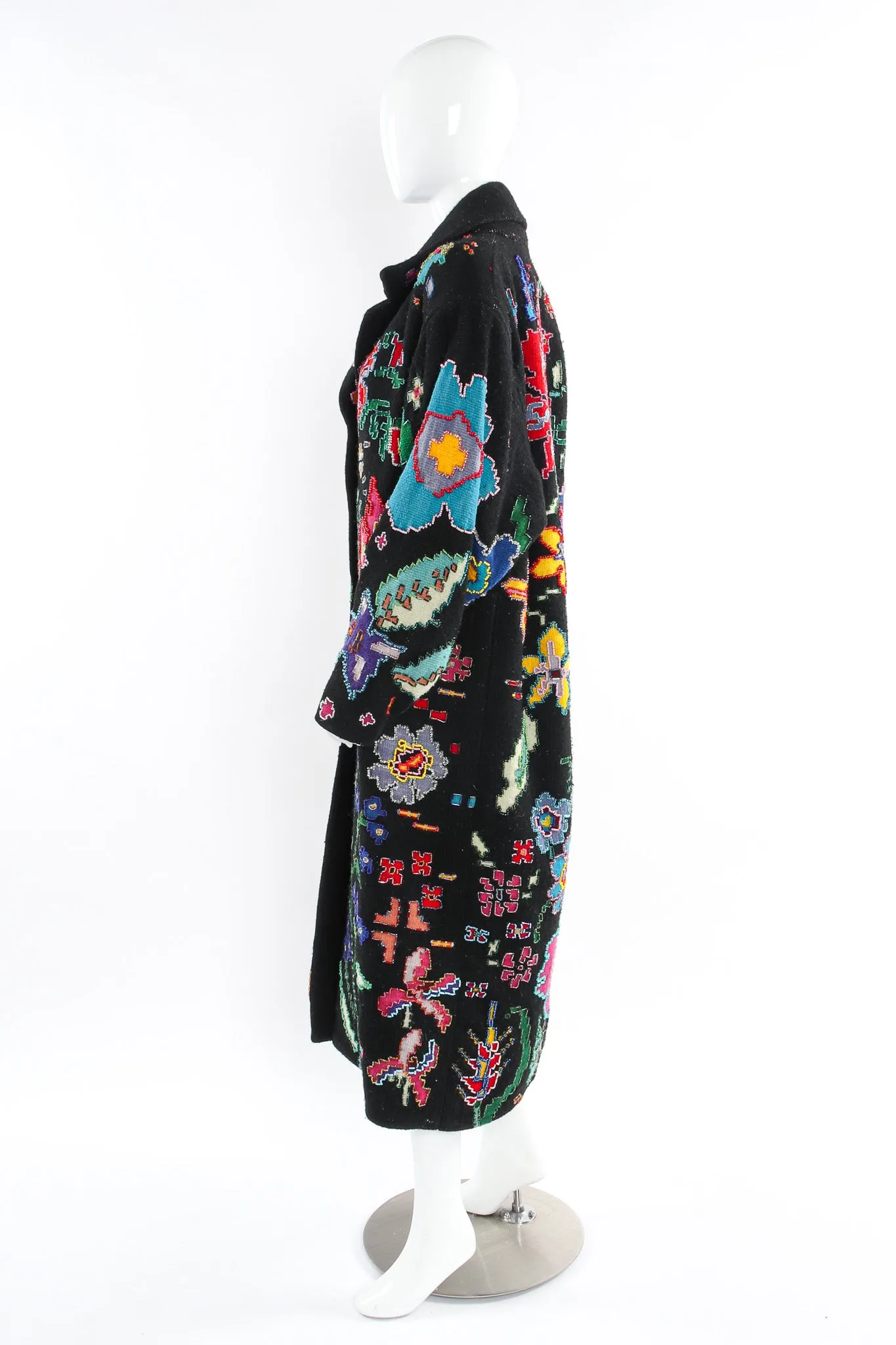 Floral Beaded Wool Overcoat