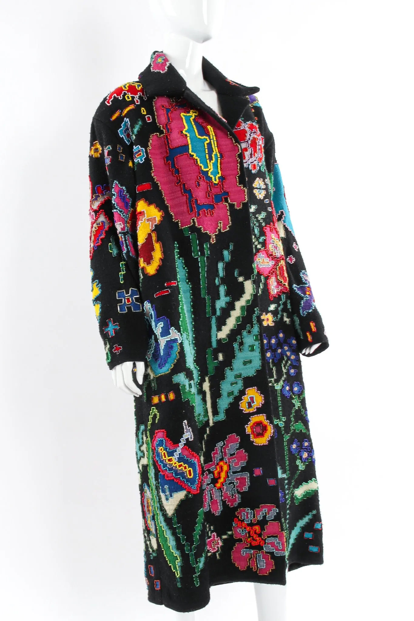 Floral Beaded Wool Overcoat