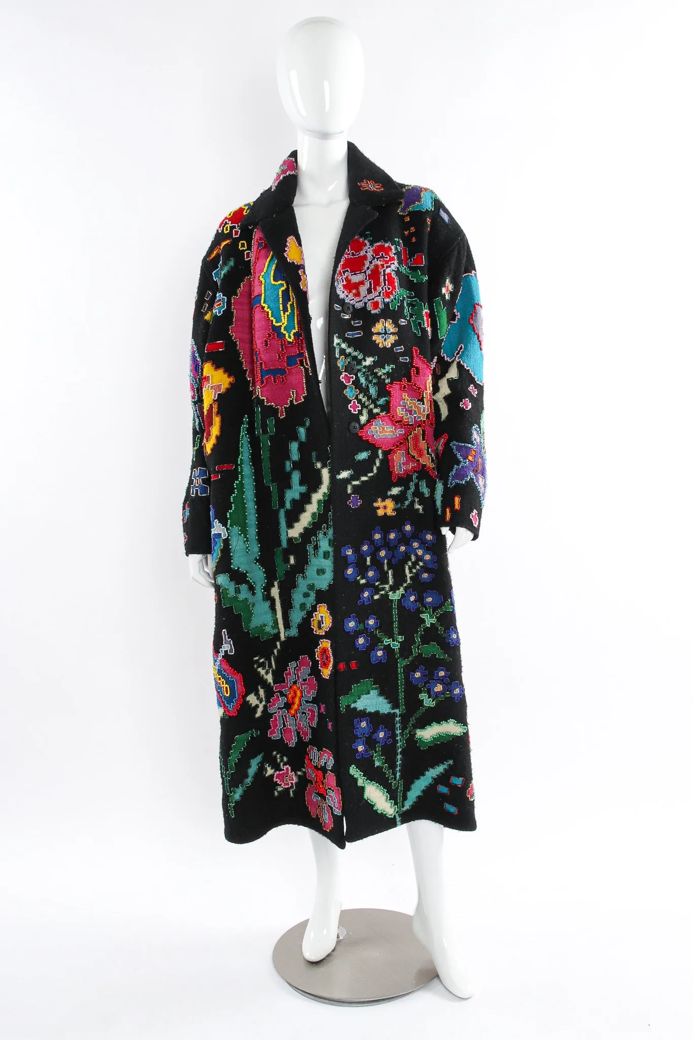 Floral Beaded Wool Overcoat