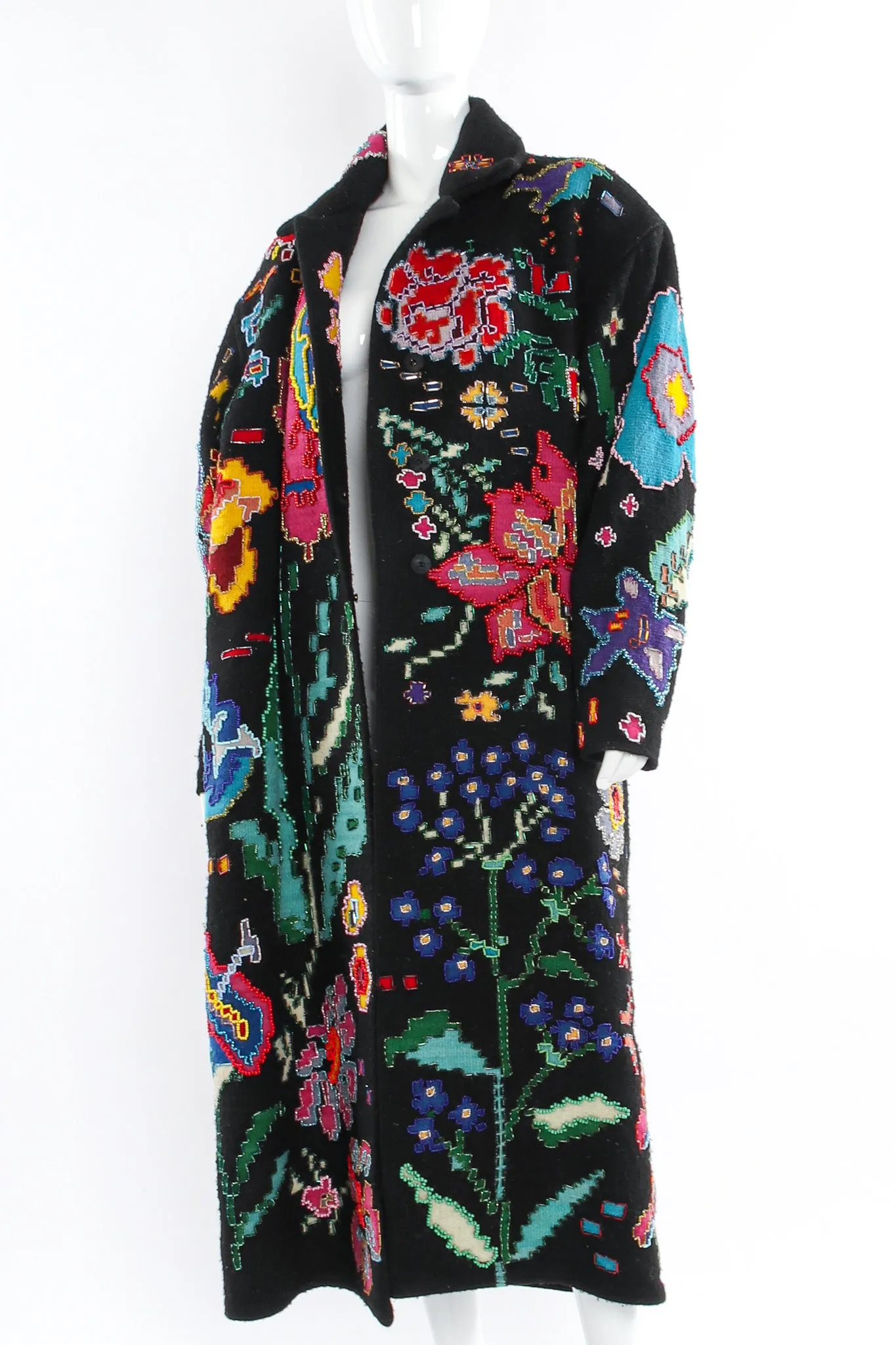 Floral Beaded Wool Overcoat