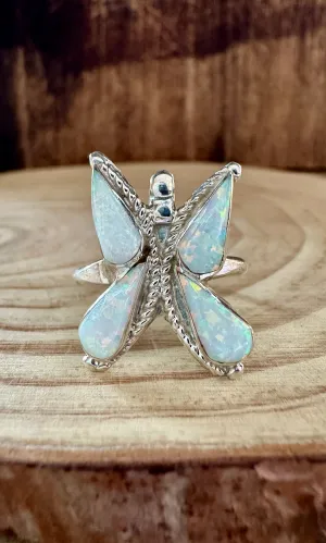 FLYING BUTTERFLY Opal and Silver Ring • Size 7 1/2
