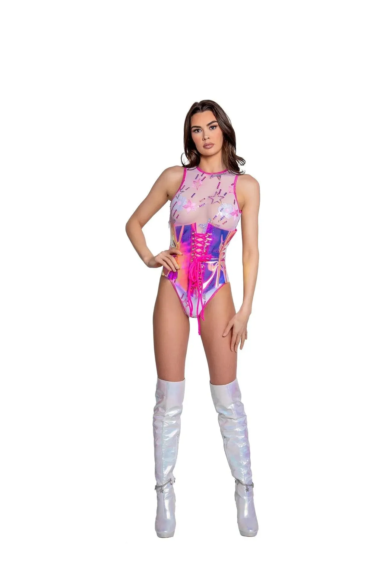 FR146 - Holographic Dot Mesh Bodysuit