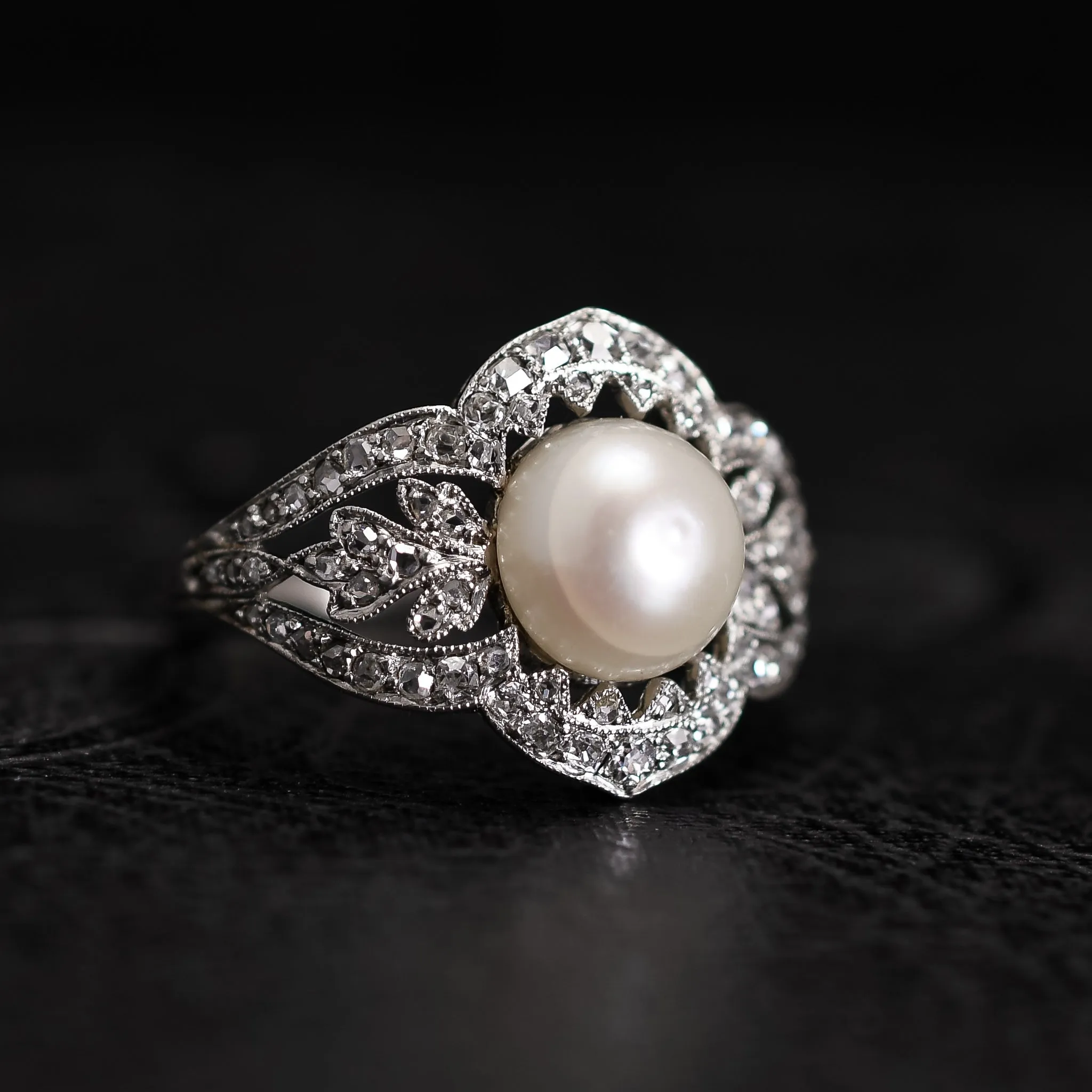 French Belle Epoque Pearl & Diamond Cocktail Ring