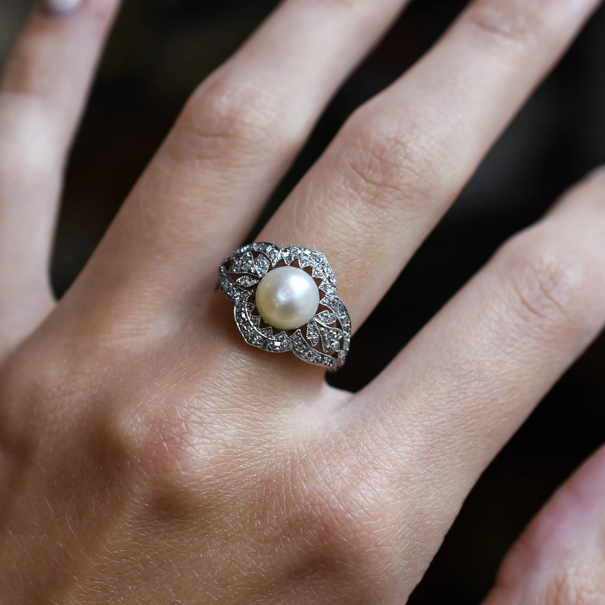 French Belle Epoque Pearl & Diamond Cocktail Ring