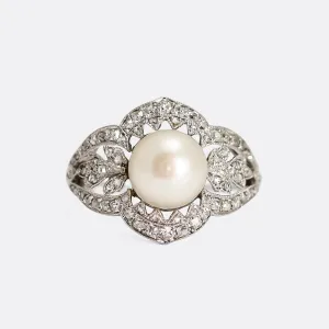 French Belle Epoque Pearl & Diamond Cocktail Ring