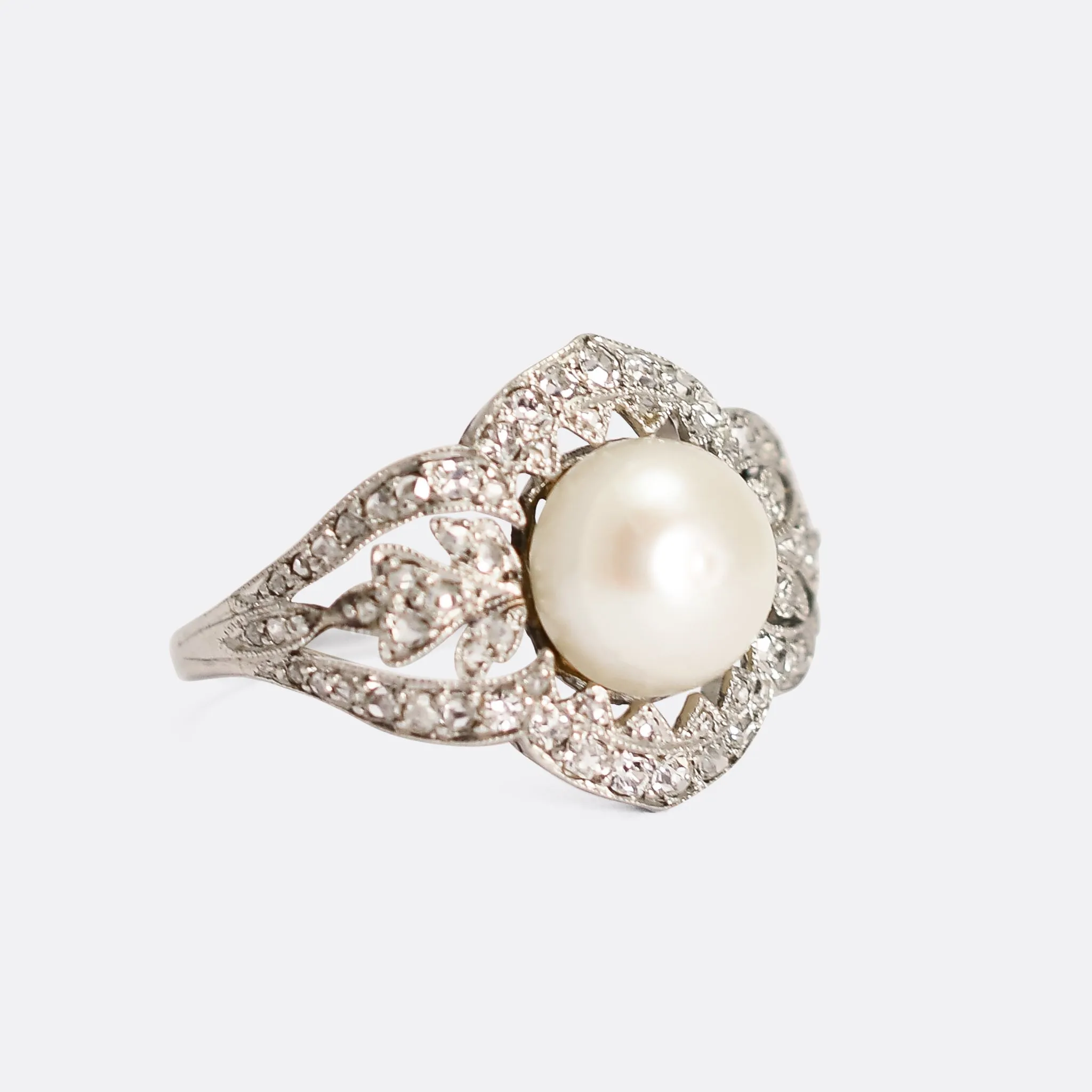 French Belle Epoque Pearl & Diamond Cocktail Ring