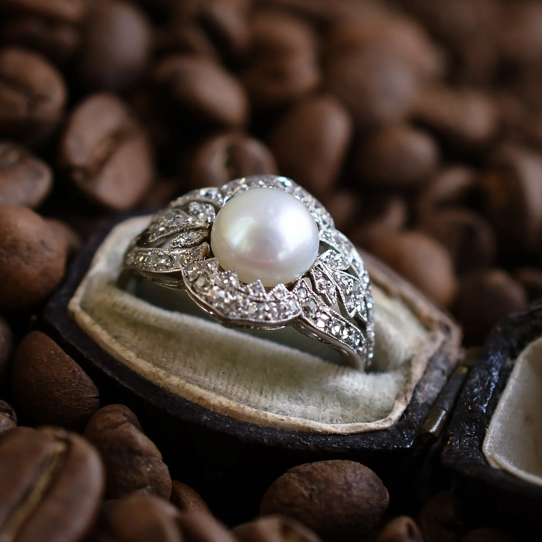 French Belle Epoque Pearl & Diamond Cocktail Ring