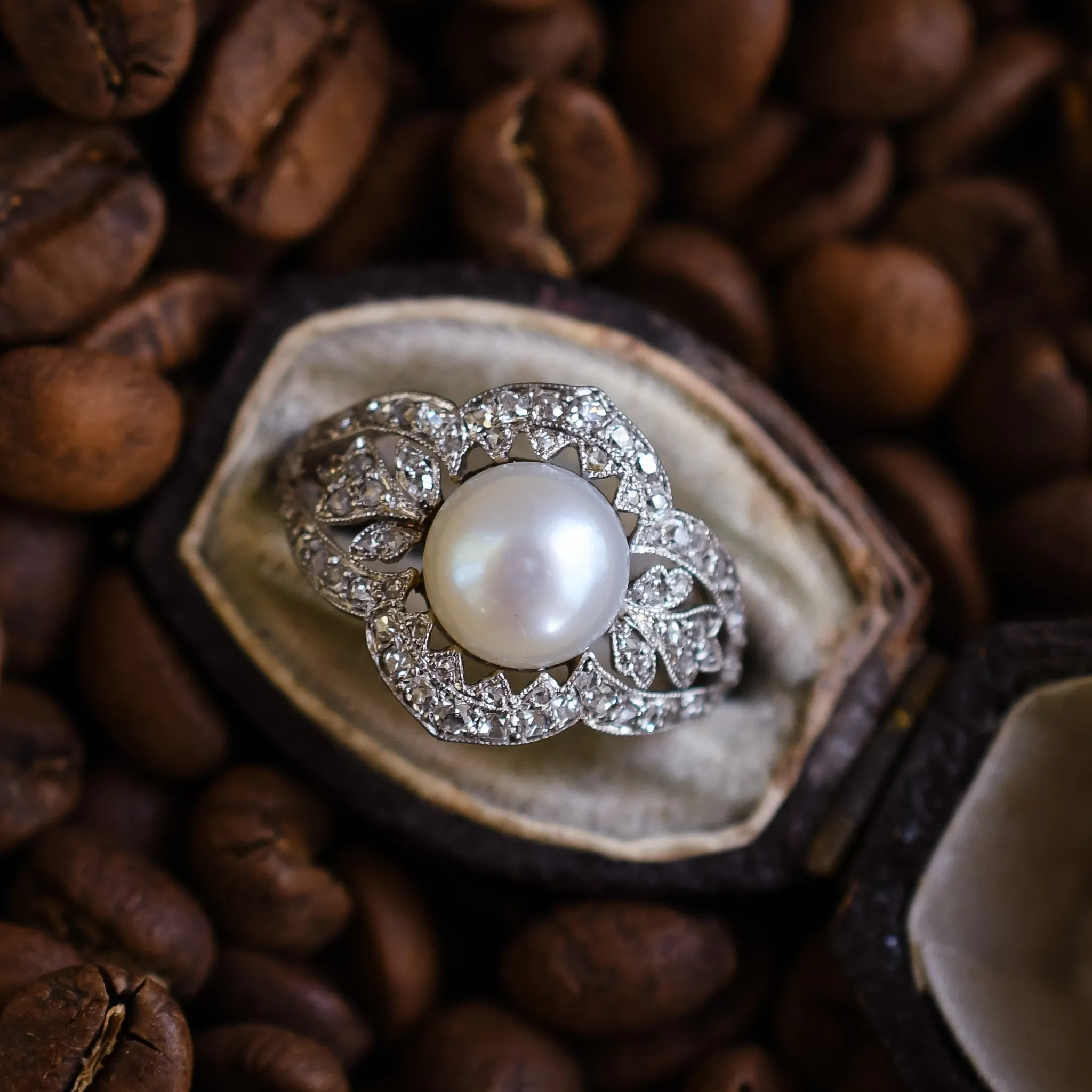 French Belle Epoque Pearl & Diamond Cocktail Ring