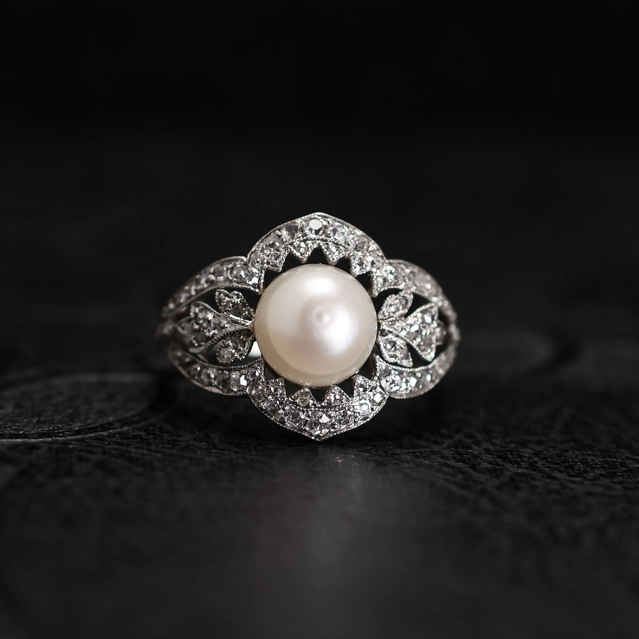 French Belle Epoque Pearl & Diamond Cocktail Ring