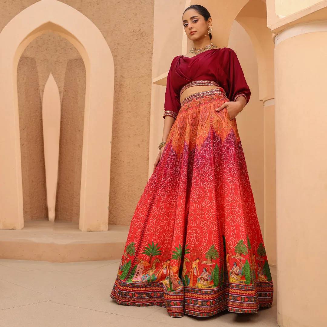 Fusion Flair Skirt with Maroon Crop Lehenga