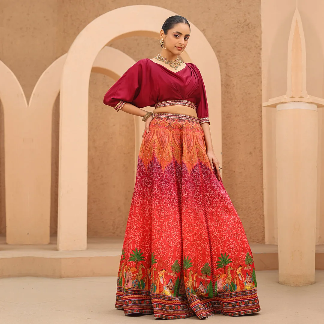 Fusion Flair Skirt with Maroon Crop Lehenga