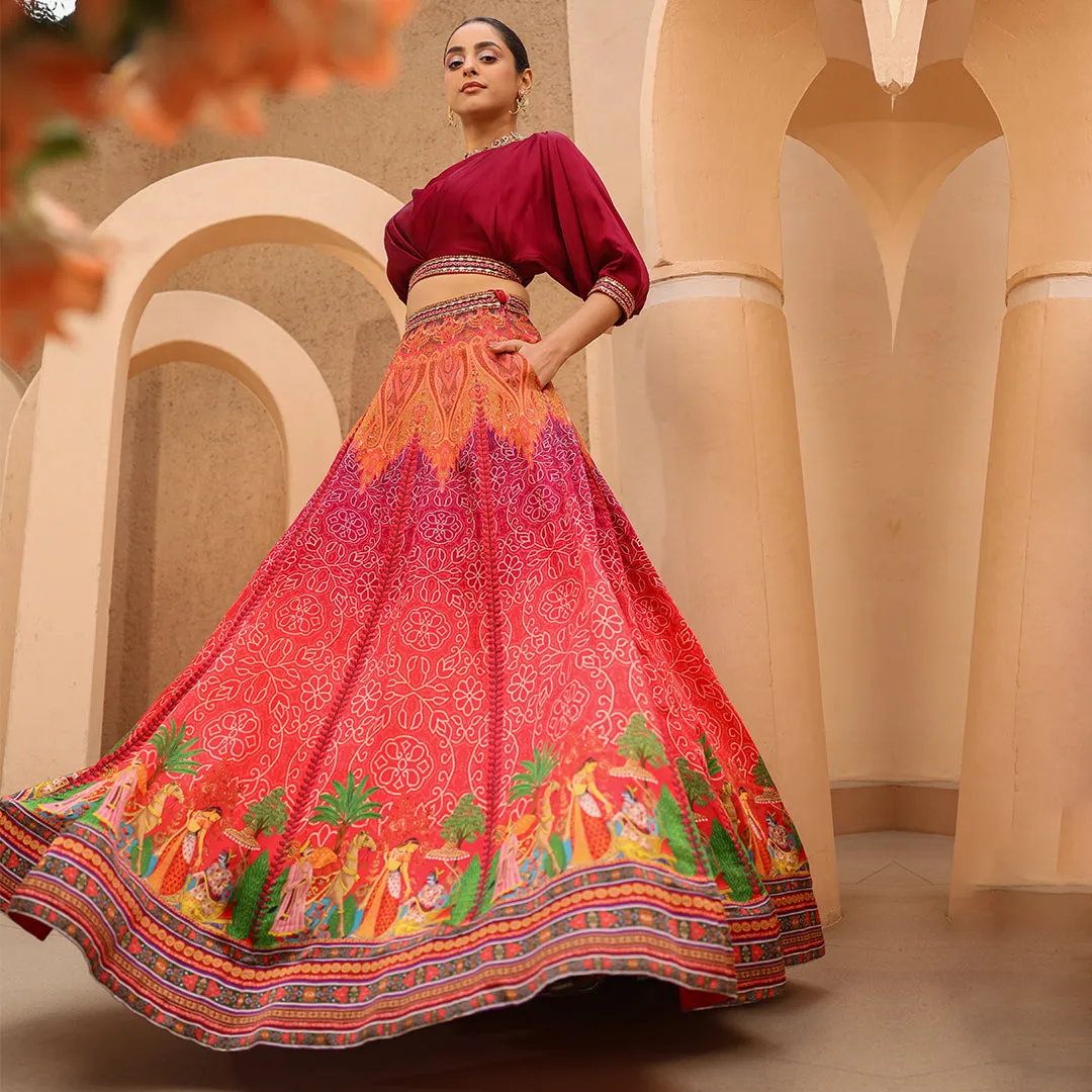 Fusion Flair Skirt with Maroon Crop Lehenga