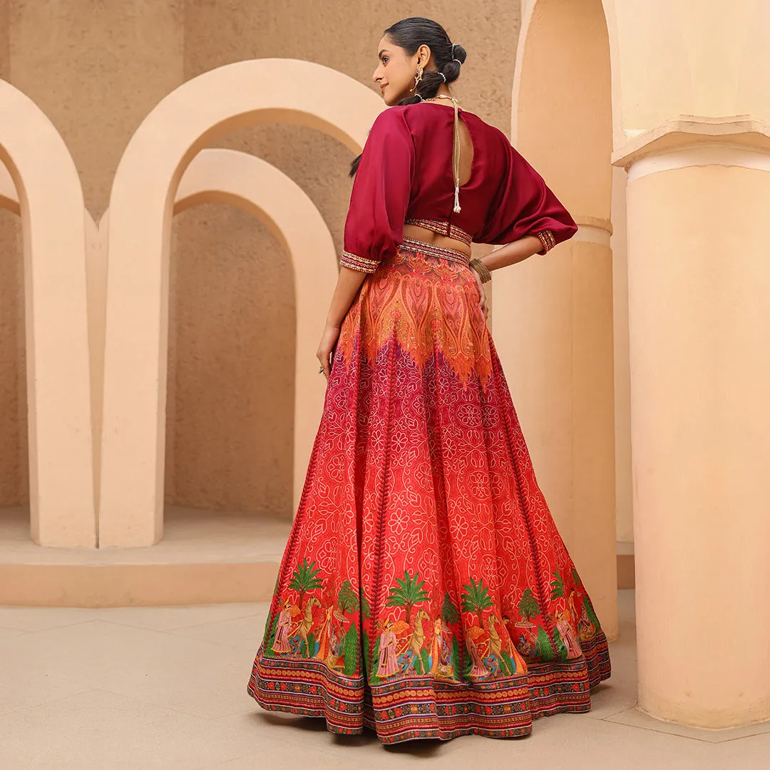 Fusion Flair Skirt with Maroon Crop Lehenga