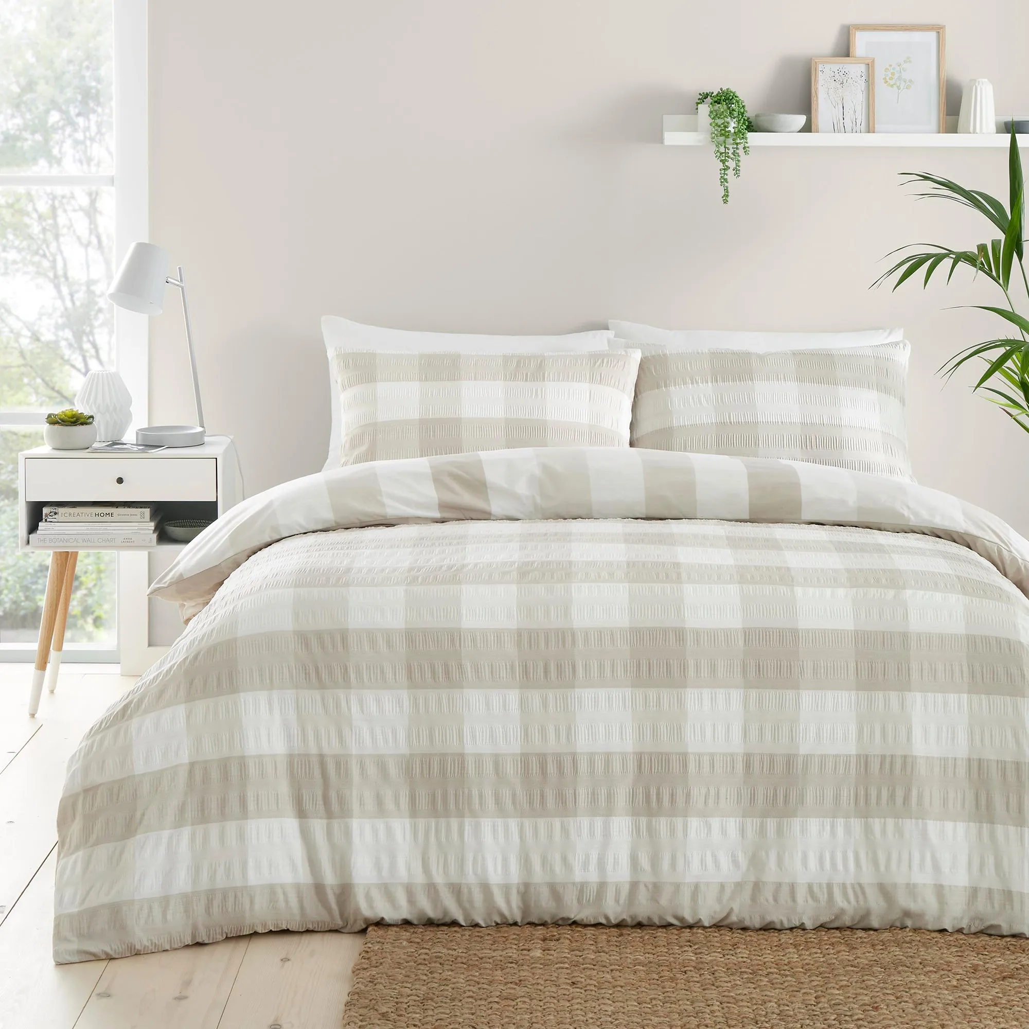 Fusion Seersucker Gingham Duvet Cover Set - Natural
