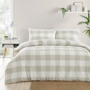 Fusion Seersucker Gingham Duvet Cover Set - Natural