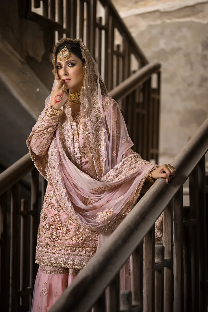 Gharara Kameez Pink Pakistani Bridal Outfit for Wedding