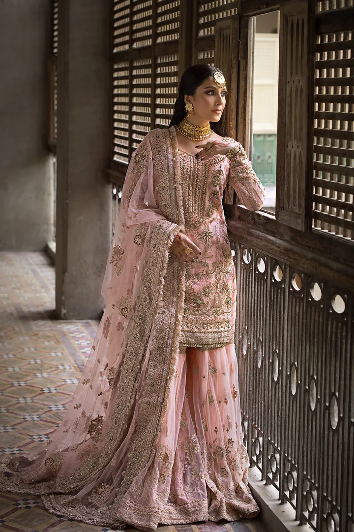 Gharara Kameez Pink Pakistani Bridal Outfit for Wedding