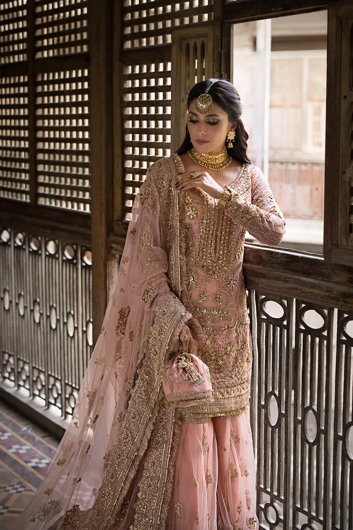 Gharara Kameez Pink Pakistani Bridal Outfit for Wedding