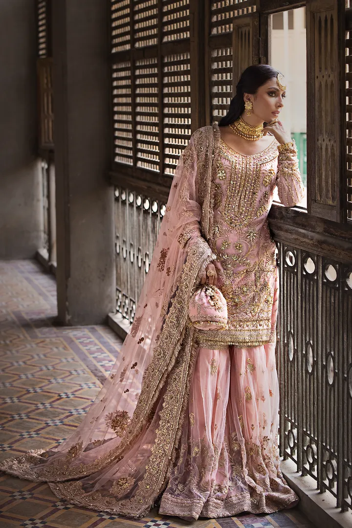 Gharara Kameez Pink Pakistani Bridal Outfit for Wedding