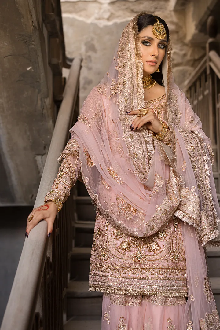 Gharara Kameez Pink Pakistani Bridal Outfit for Wedding