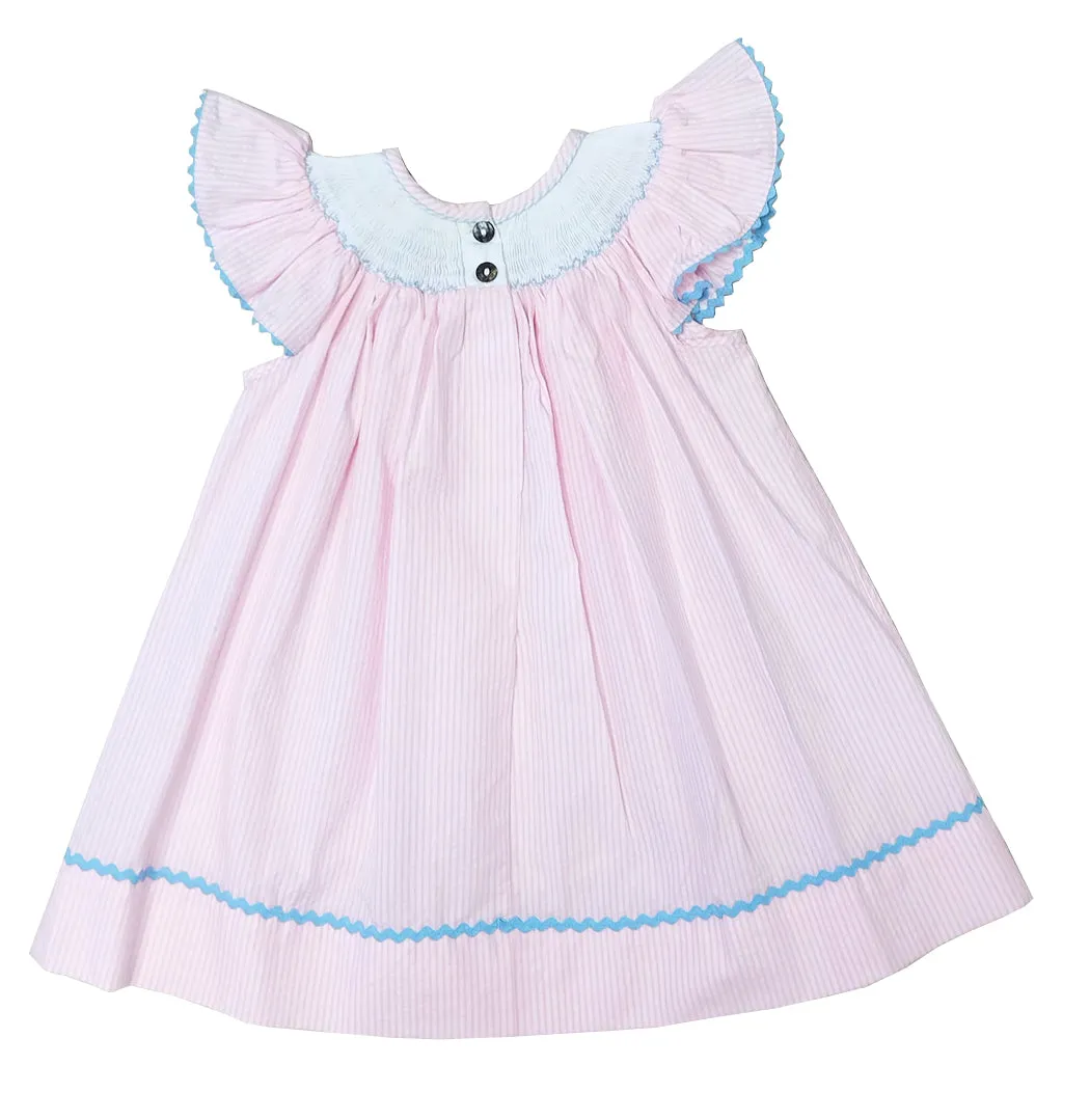 Girl's Hand Smocked Pink " Fish" Bishop Dress
