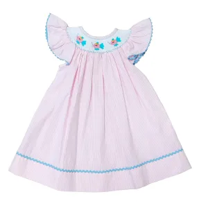 Girl's Hand Smocked Pink " Fish" Bishop Dress