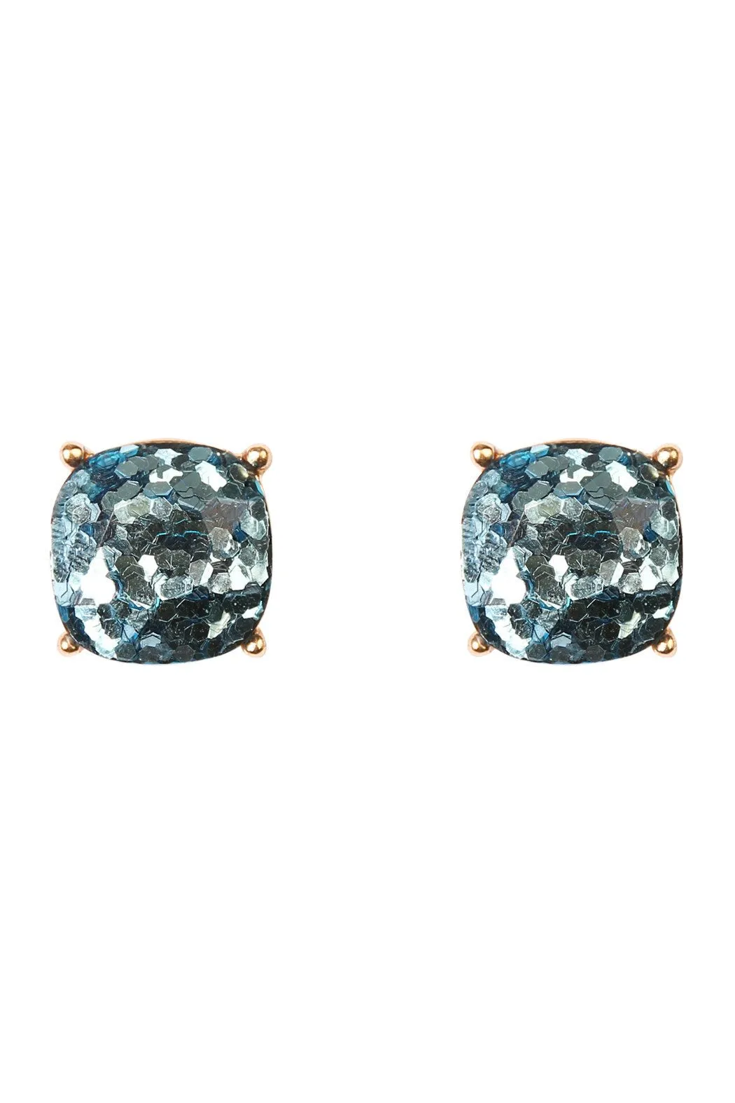 Glitter Cushion Cut Post Earrings- 3 Colors