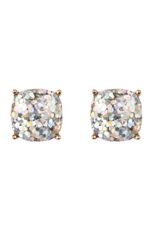 Glitter Cushion Cut Post Earrings- 3 Colors