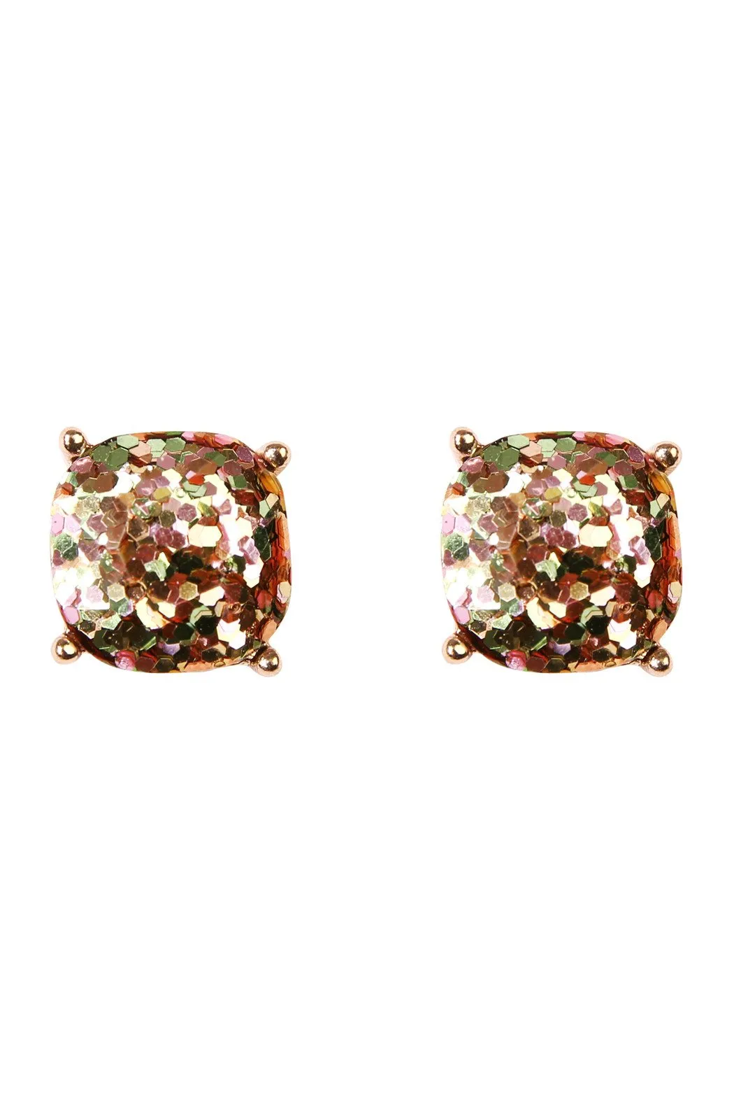 Glitter Cushion Cut Post Earrings- 3 Colors