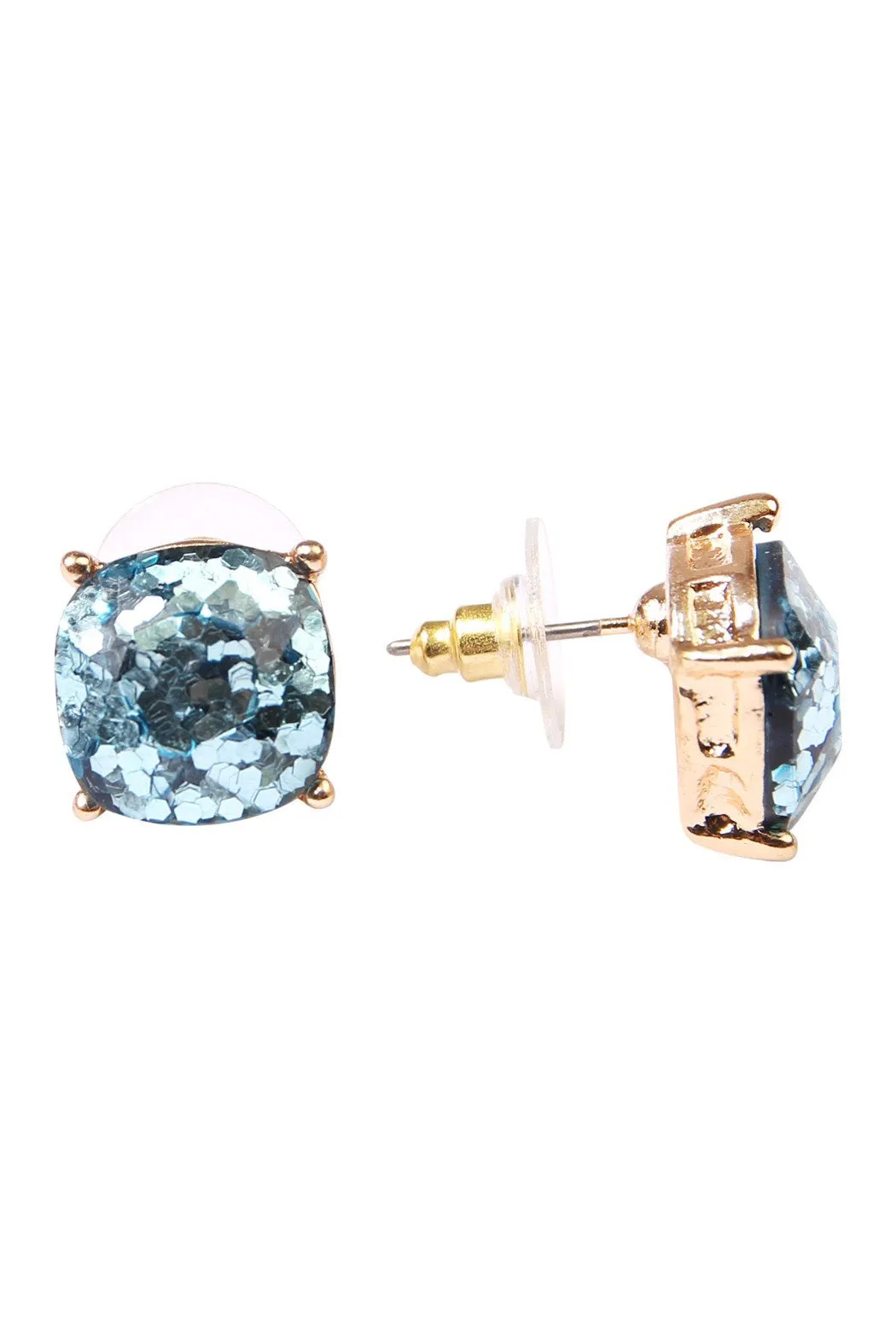 Glitter Cushion Cut Post Earrings- 3 Colors