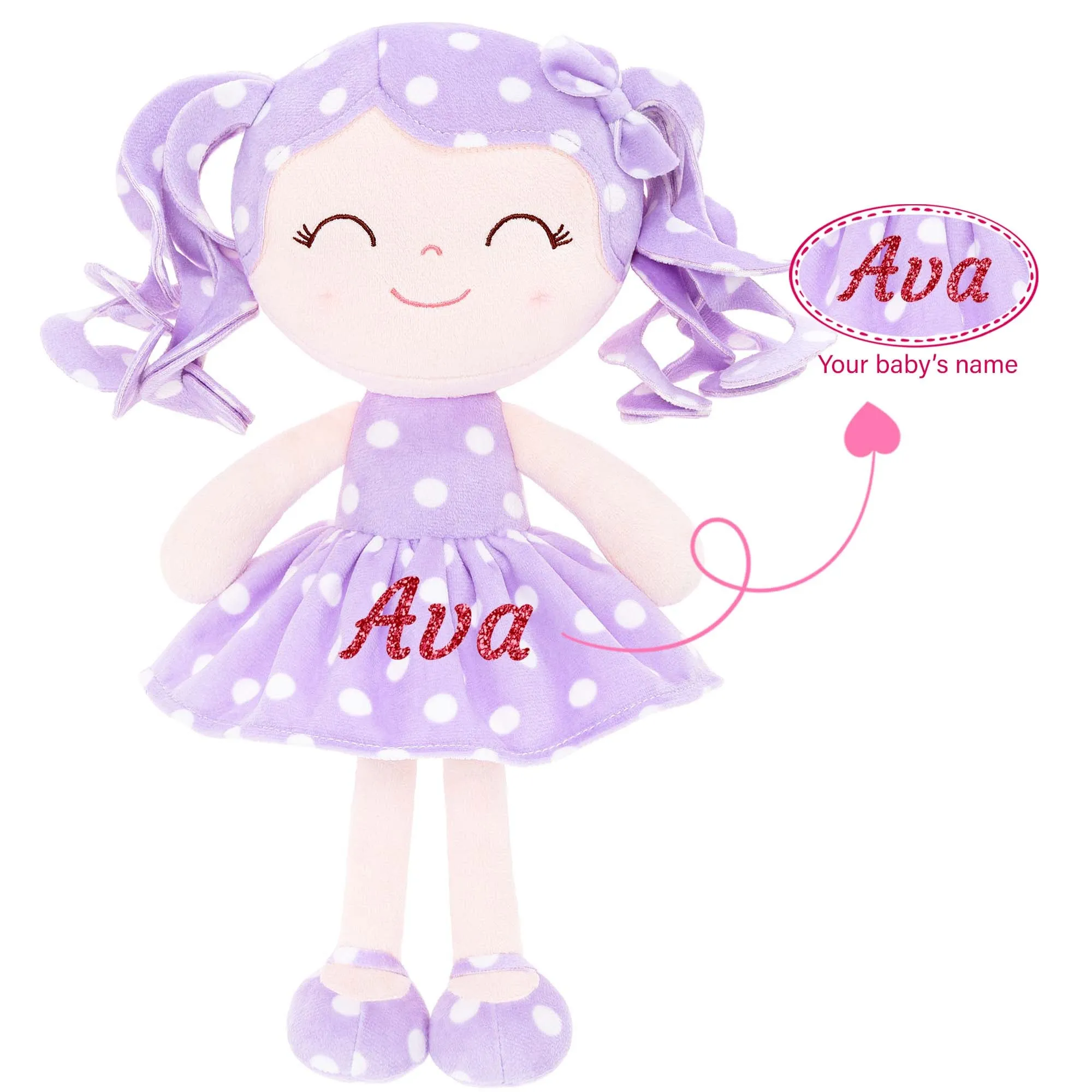 Gloveleya 12-inch Curly Hair Dolls Polka Dot Dress Purple