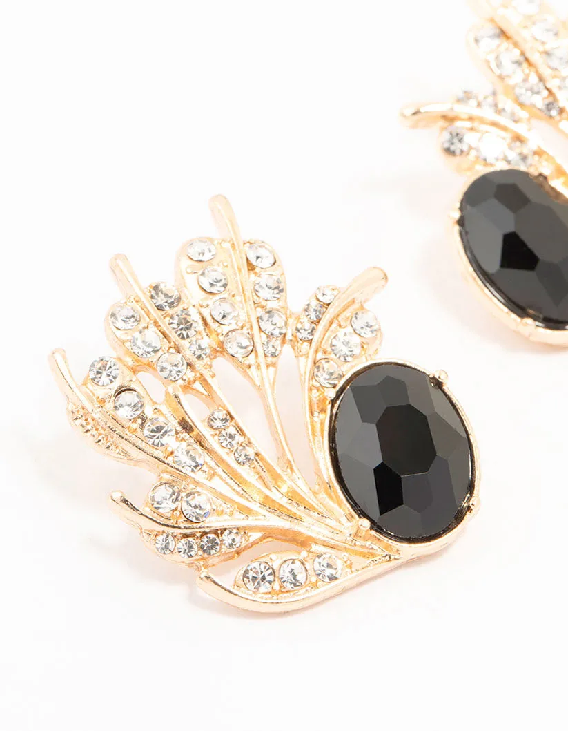 Gold & Black Ant Leaf Stud Earrings