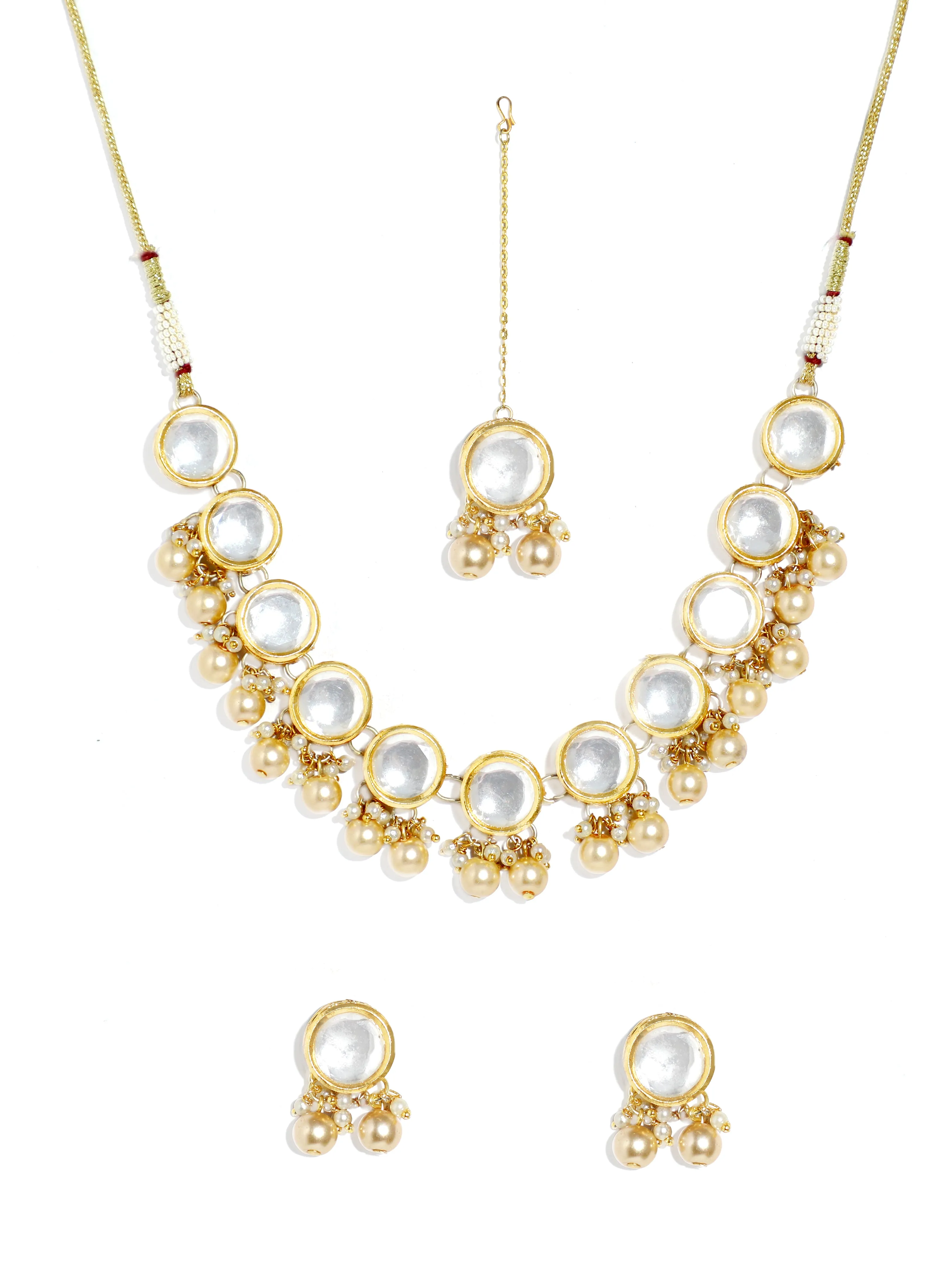 Golden Pearl Polki Kundan Necklace Set