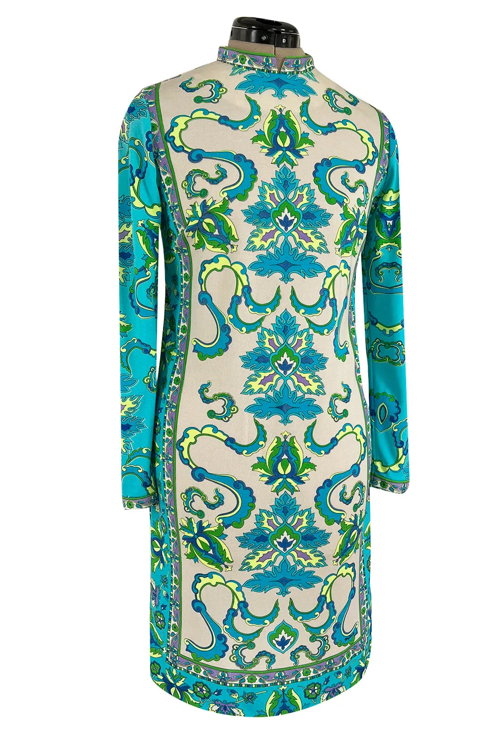 Gorgeous 1970s Mr. Dino Elaborate Print Mini Shift Dress in Turquoise & Yellows