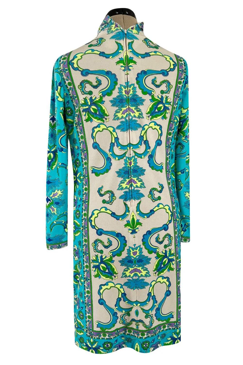 Gorgeous 1970s Mr. Dino Elaborate Print Mini Shift Dress in Turquoise & Yellows