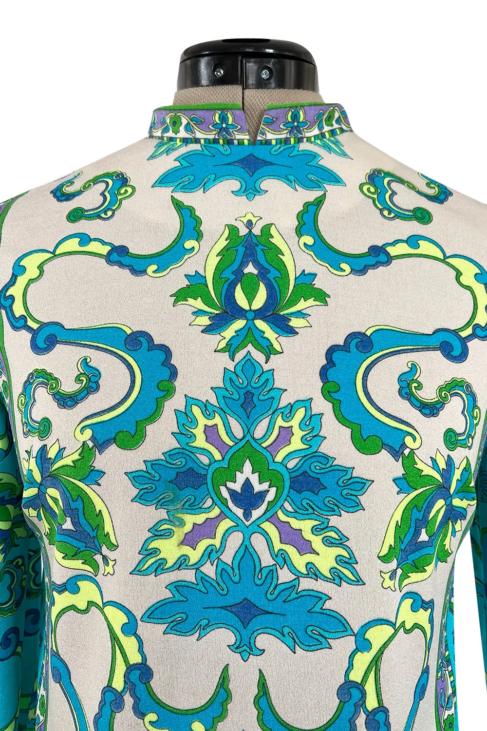 Gorgeous 1970s Mr. Dino Elaborate Print Mini Shift Dress in Turquoise & Yellows
