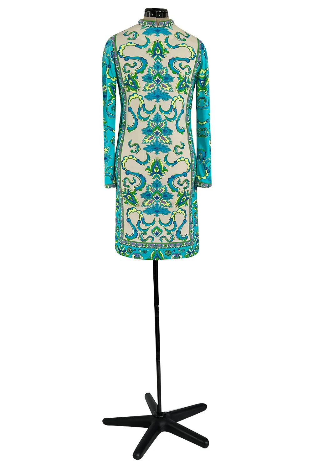 Gorgeous 1970s Mr. Dino Elaborate Print Mini Shift Dress in Turquoise & Yellows