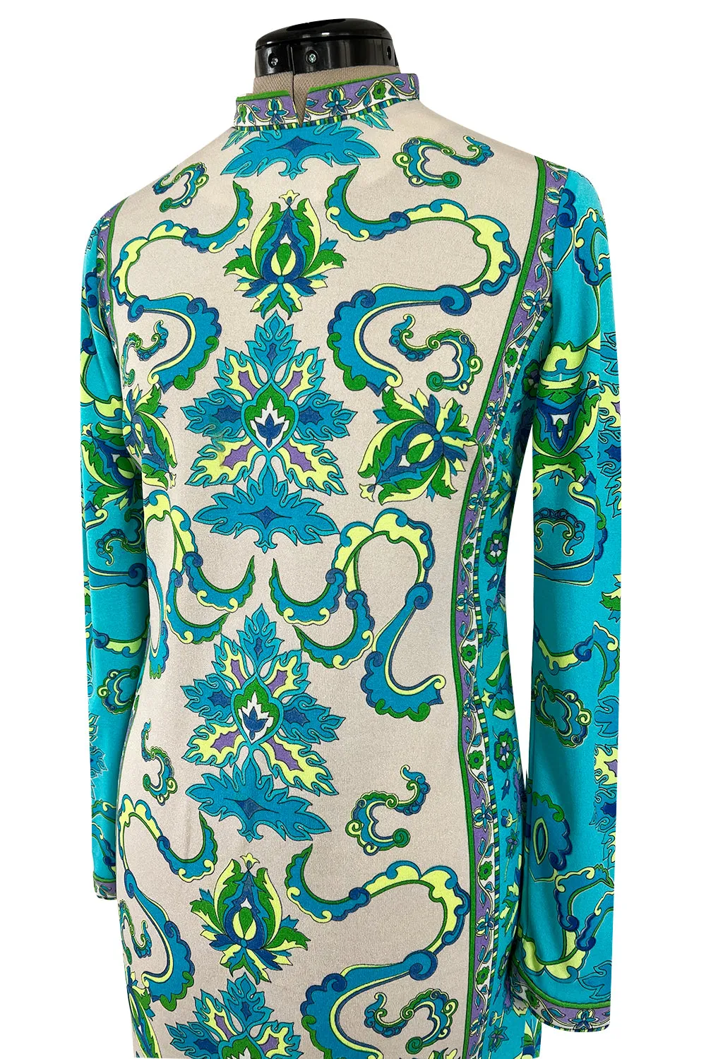 Gorgeous 1970s Mr. Dino Elaborate Print Mini Shift Dress in Turquoise & Yellows