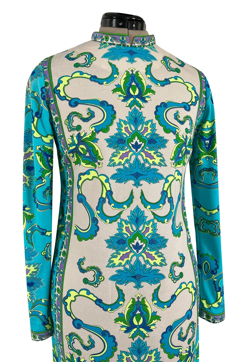 Gorgeous 1970s Mr. Dino Elaborate Print Mini Shift Dress in Turquoise & Yellows