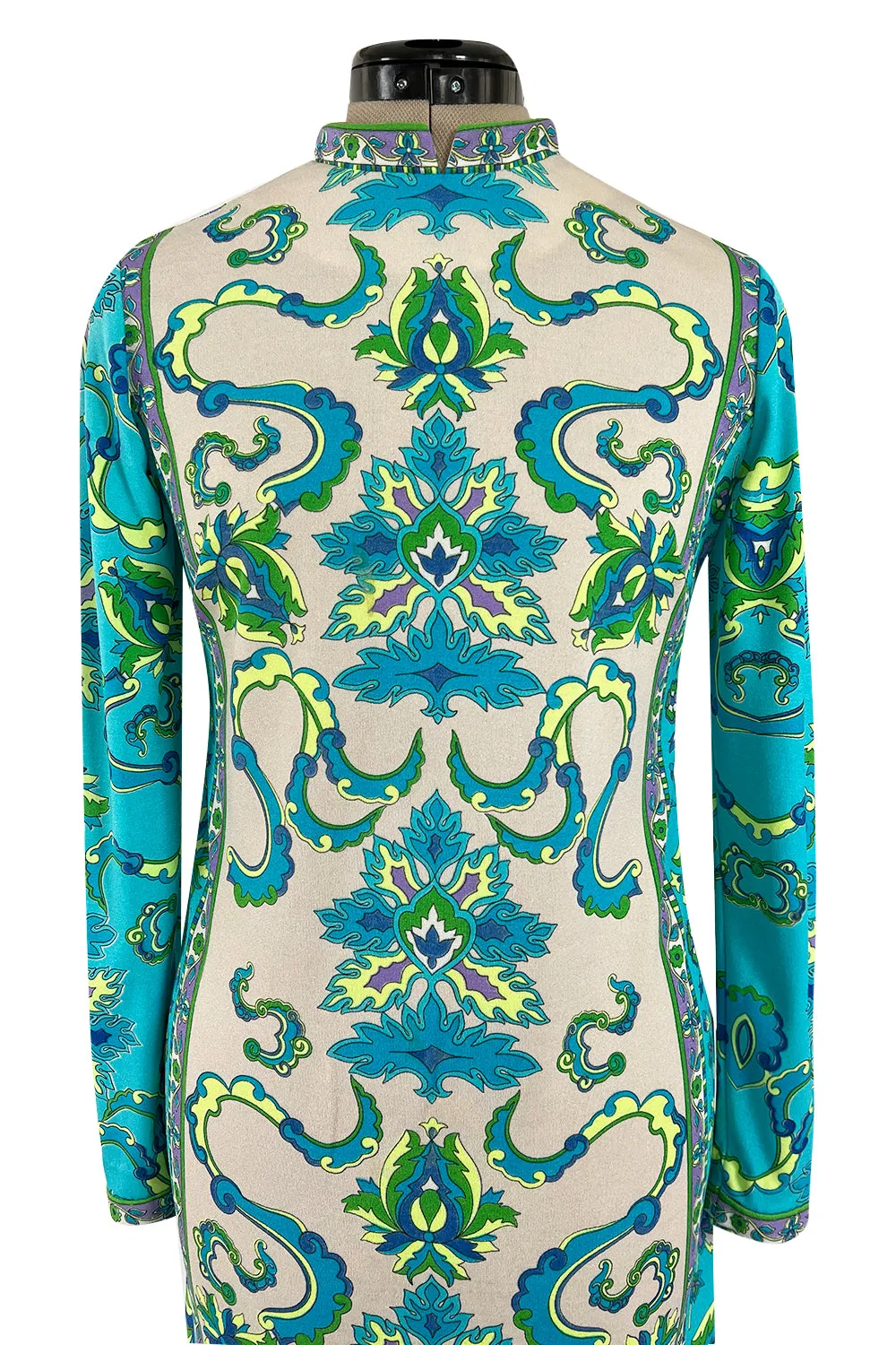 Gorgeous 1970s Mr. Dino Elaborate Print Mini Shift Dress in Turquoise & Yellows
