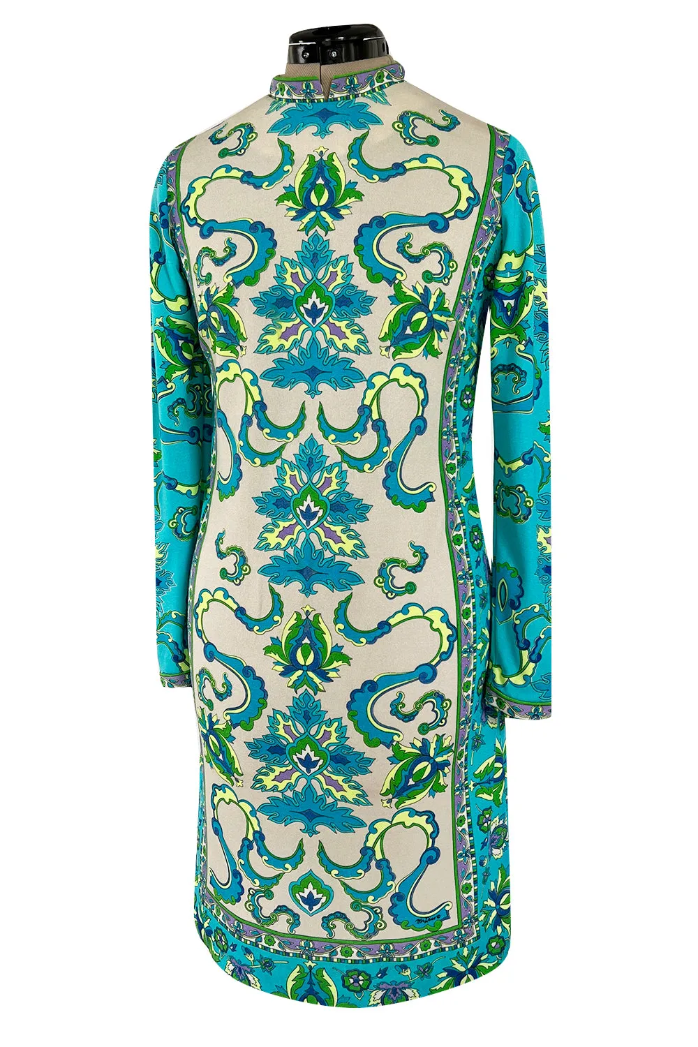 Gorgeous 1970s Mr. Dino Elaborate Print Mini Shift Dress in Turquoise & Yellows