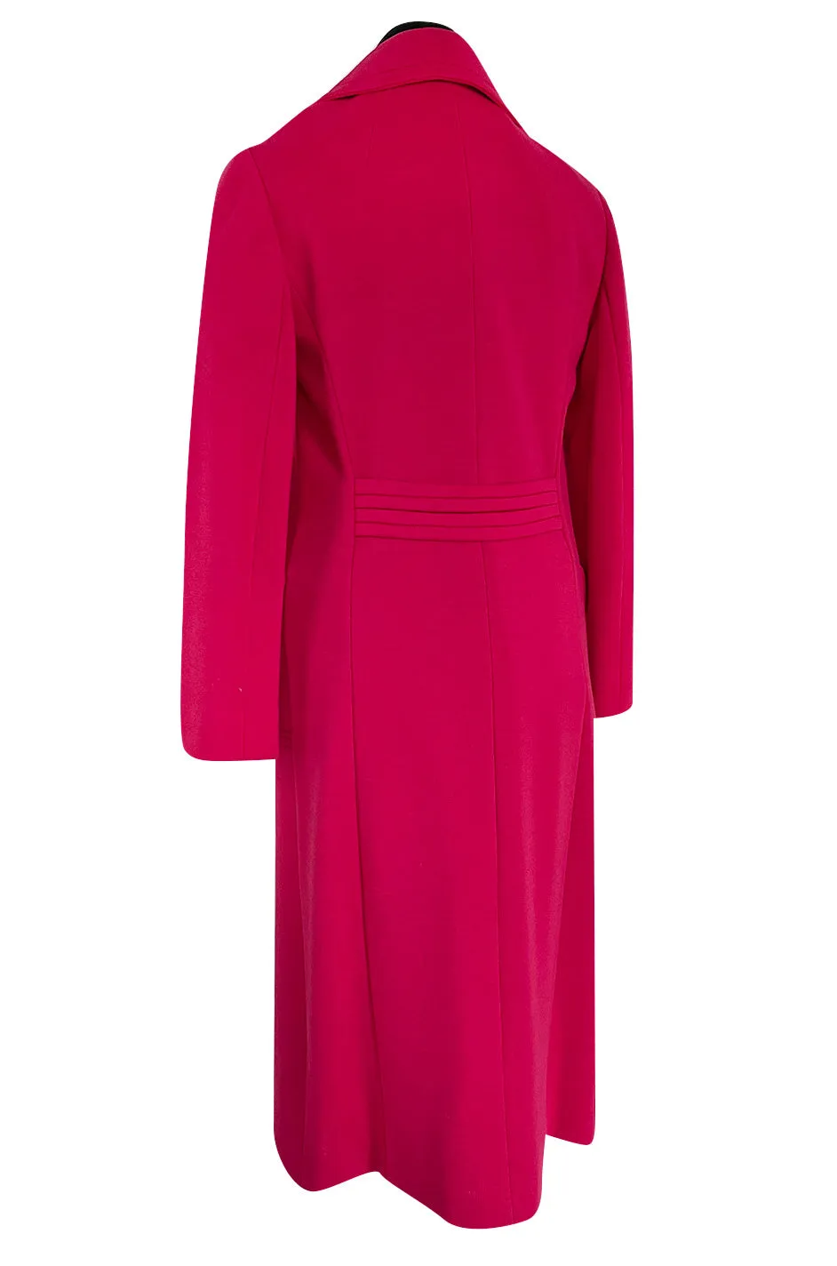 Gorgeous 1970s Unlabeled Top Stitched Knit Jersey Coat in a Bright Joyful Raspberry Coral Colour