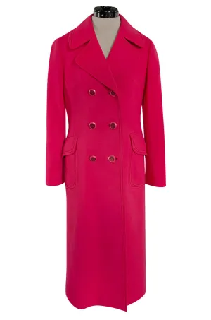 Gorgeous 1970s Unlabeled Top Stitched Knit Jersey Coat in a Bright Joyful Raspberry Coral Colour