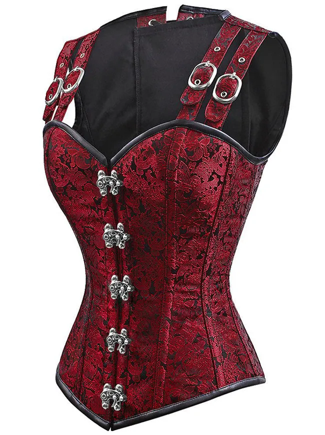 Gothic Steampunk Brocade Steel Boned Waist Cincher Corset Vest