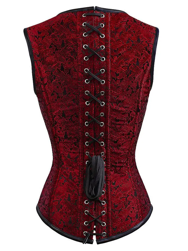 Gothic Steampunk Brocade Steel Boned Waist Cincher Corset Vest