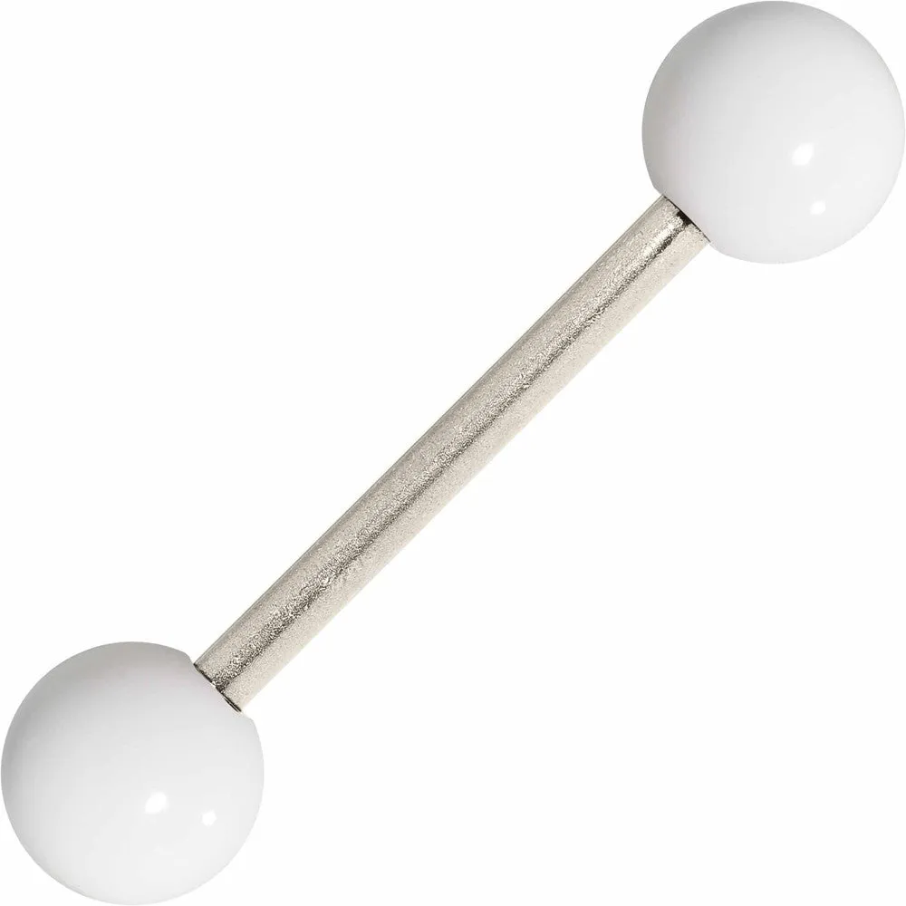 Grade 23 Solid Titanium Flat White Acrylic Barbell Tongue Ring