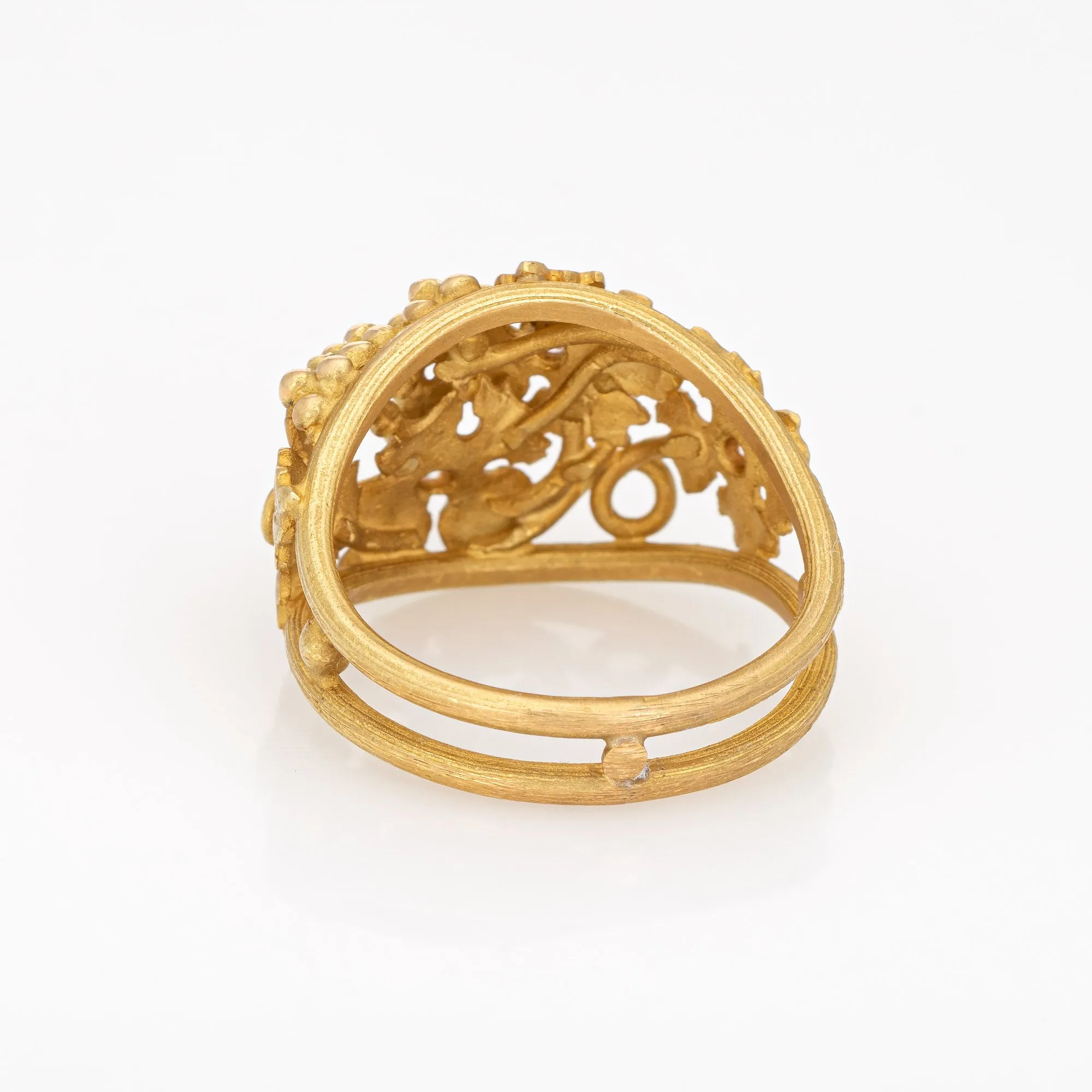 Grape Leaf Diamond Ring Vintage 18k Yellow Gold Dome Band Nature Jewelry Sz 6.75